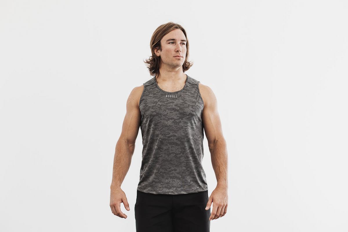 Nobull Lightweight Textured Men\'s Tank Tops Black Camo | Australia (GN9732)